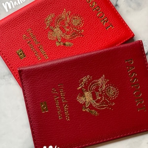 Red Passport Cover, Passport & Vaccination Card Holder USA w/Customization available