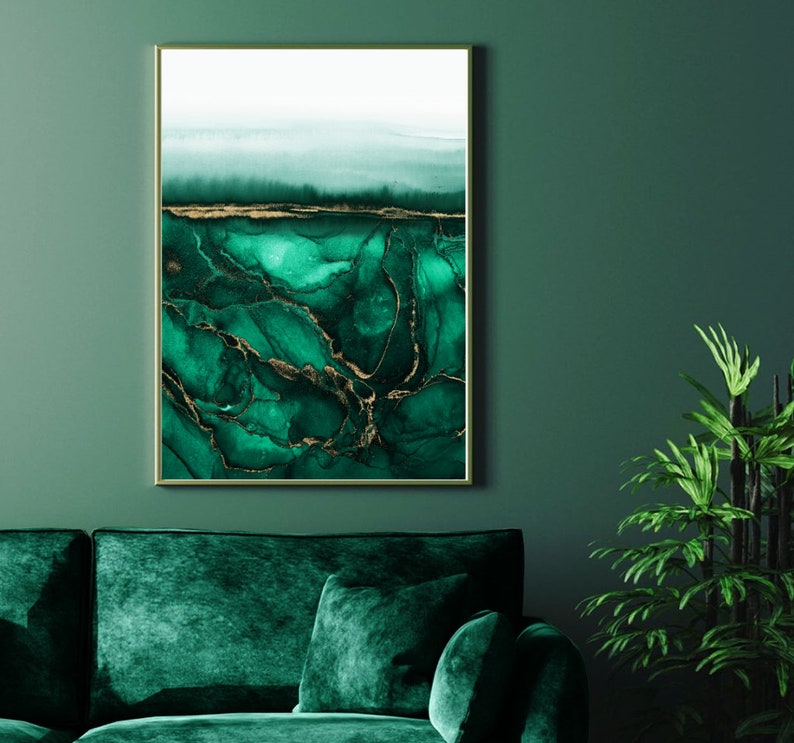 Green & Gold Painting Print Abstract Wall Art Print Dark Etsy