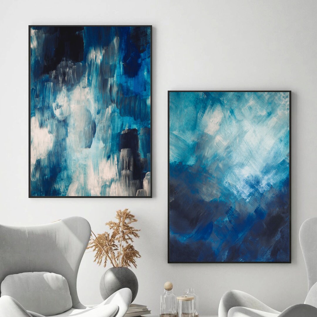 Blue Abstract Wall Art Set Abstract Art Print Abstract | Etsy