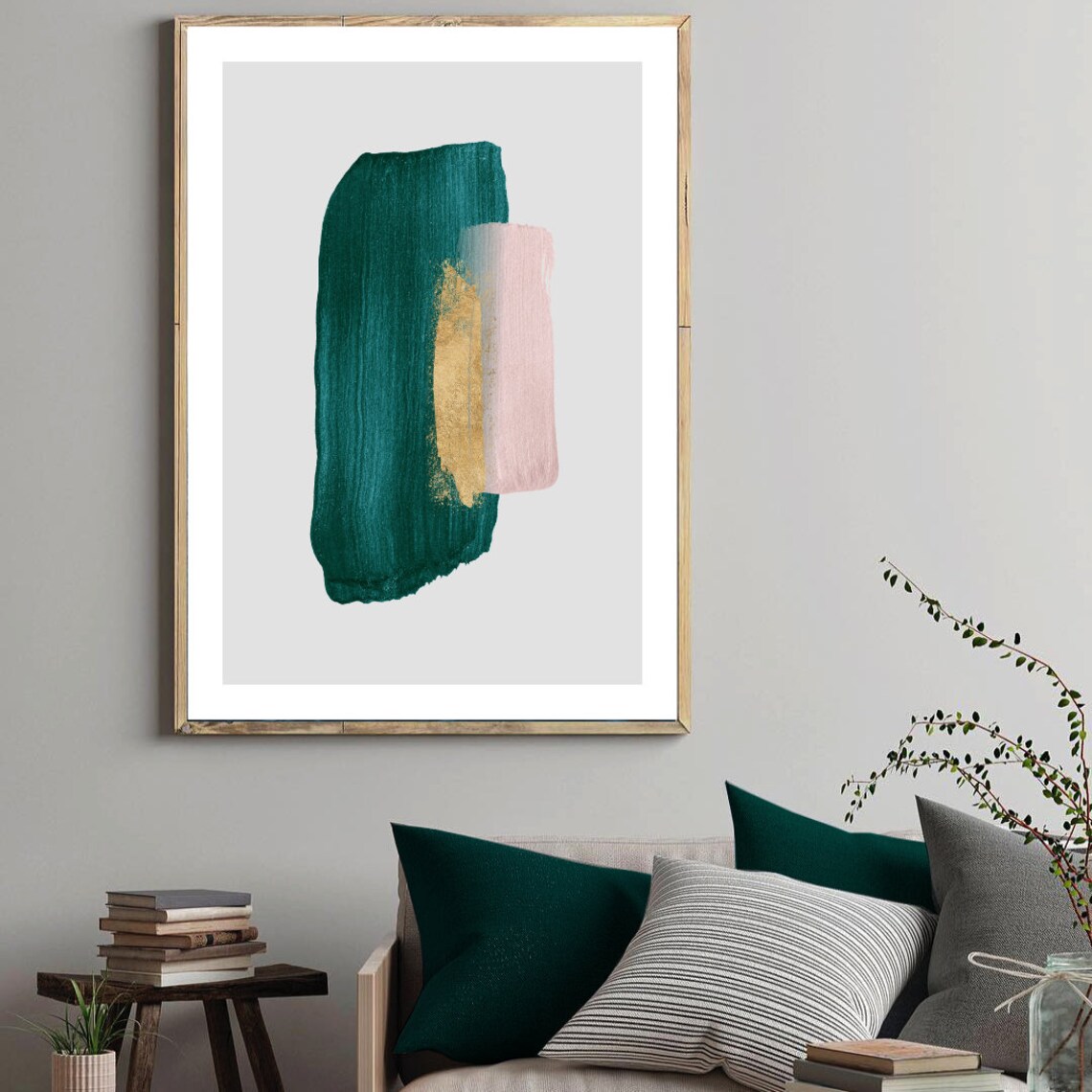 Green Gold & Pink Painting Print Wall Art Abstract Wall Art Etsy UK