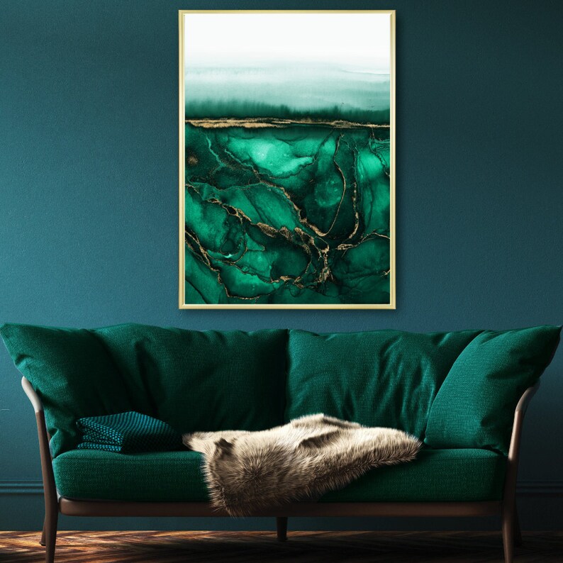 Green & Gold Painting Print Abstract Wall Art Print Dark Etsy