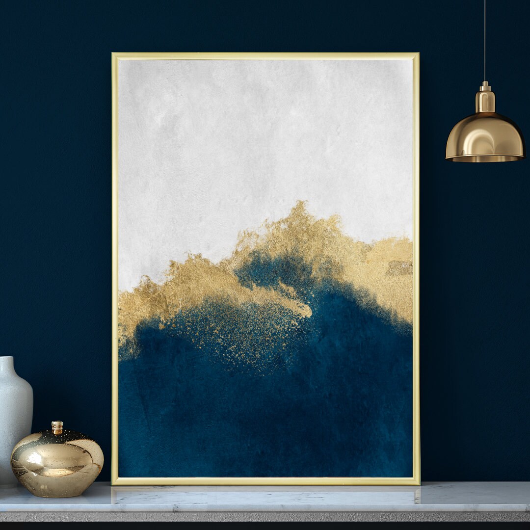 Blue and Gold Wall Art Blue Art Print Blue Artwork Abstract Etsy UK