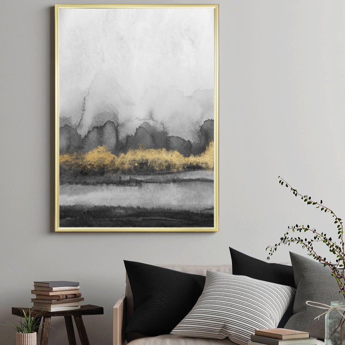 Grey Gold Painting Print Wall Art Print Abstract Wall Art Etsy