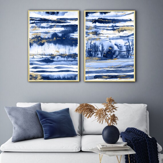Navy & Gold Wall Art Navy Wall Art Blue Wall Art Navy Art Etsy UK