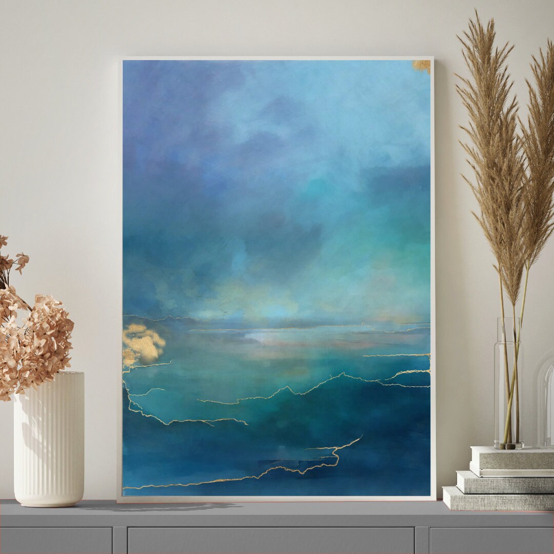 Blue and Gold Artwork Print Sea Sky Wall Art Print Etsy