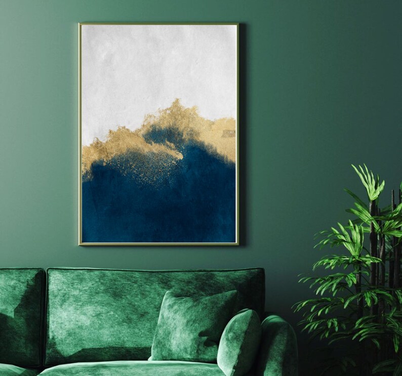 Blue and Gold Wall Art Blue Art Print Blue Artwork Abstract Etsy