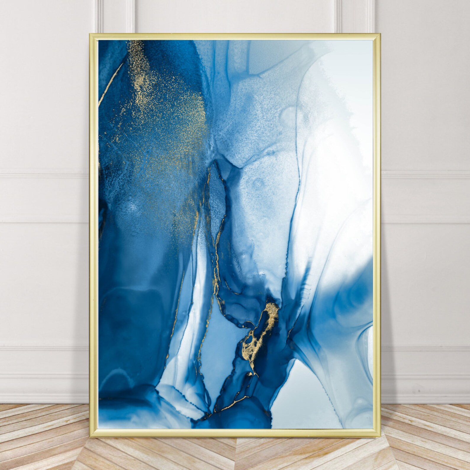 Blue & Gold Painting Print Fine Art Abstract Wall Art Etsy UK