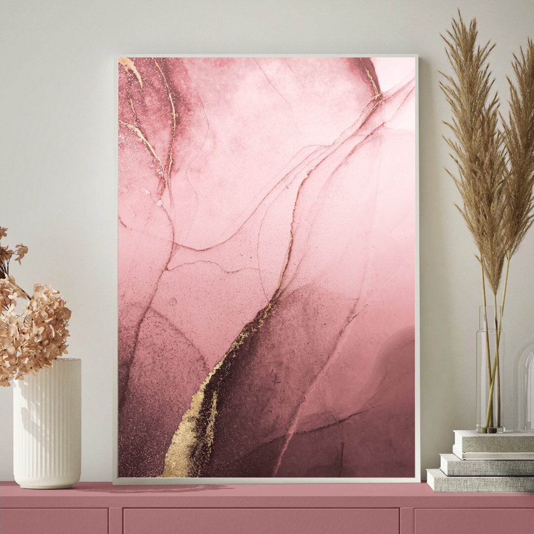 Pink & Gold Watercolour Wall Art, Fine Art Print, Painting Print, Gold ...
