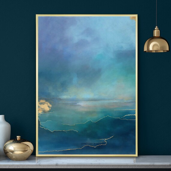 Blue and Gold Artwork Print Sea Sky Wall Art Print Etsy