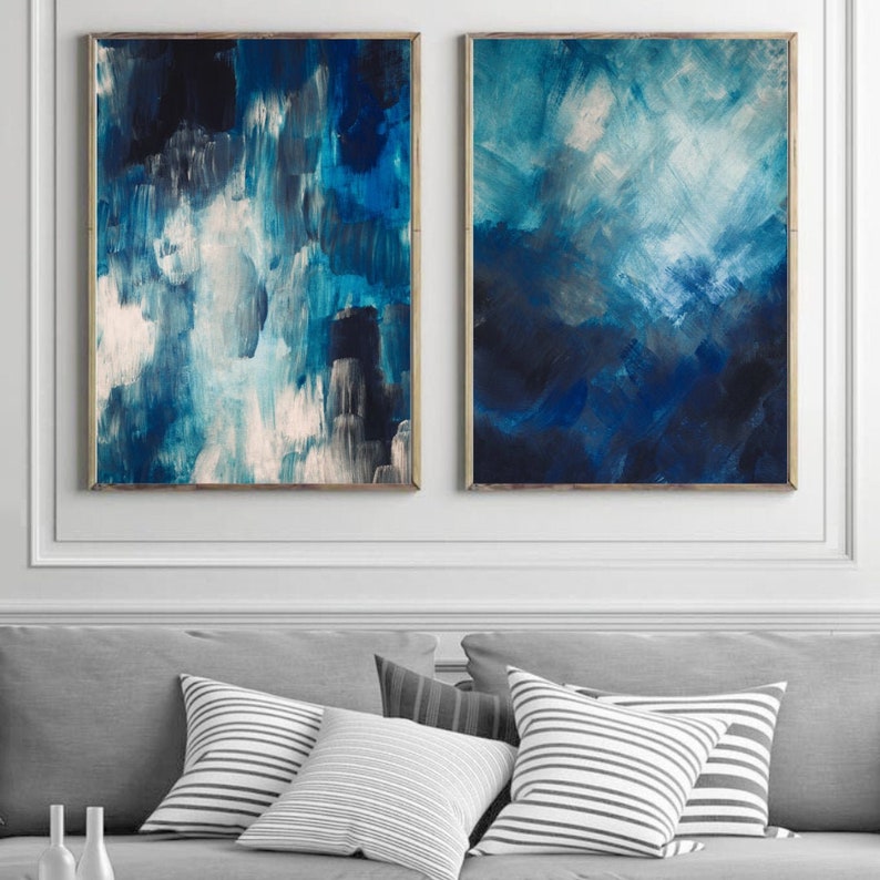 Blue Abstract Wall Art Set Abstract Art Print Abstract Etsy