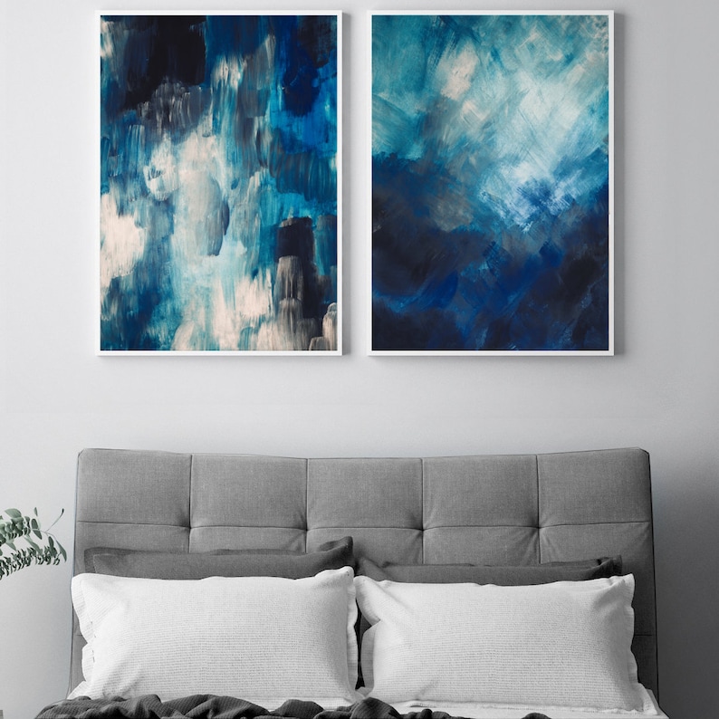 Blue Abstract Wall Art Set Abstract Art Print Abstract Etsy