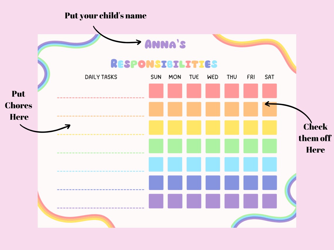 Editable Chore Chart, Kids Chore Chart, Child Chore Chart, Printable ...