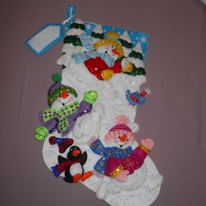 Bucilla &quot;SNOW FUN&quot; Handmade Felt Applique Christmas Stocking #86108 ~ Finished