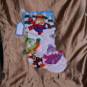 Bucilla "SNOW FUN" Handmade Felt Applique Christmas Stocking #86108 ~ Finished