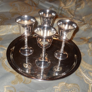 F.B. Rogers ~ Silverplate  8&quot; Tray & 4 &quot; Goblets - Set of 4 ~ Made in Italy