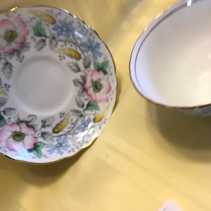 Crown Staffordshire Bone China / Vintage Teacup and Saucer - floral pattern F16609