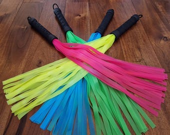 Beautiful rubber flogger, vibrant colour, very stingy, mature bdsm fetish gear, hand made vegan friendly kink, uk seller