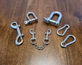 Double fixation clip, carabiner, d shackle with screw - for bondage restraints, mature bdsm fetish gear, uk seller