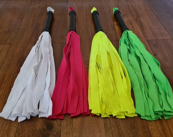 Flogger, fluorescent cyber, uv/black light reactive, mature bdsm fetish gear, bondage & discipline, vegan friendly kink, uk seller