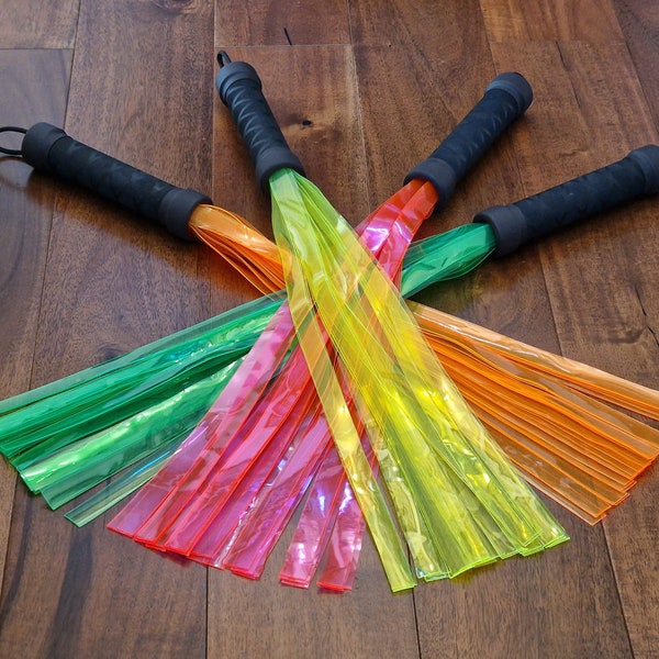 Translucent uv neon flogger, vibrant bright colour, mature bdsm fetish gear, hand made vegan friendly kink, uk seller