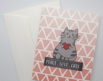 Peace, Love, Cats Greeting Card - 4.25" x 5.5"