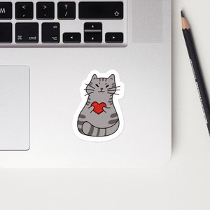 Ted Loves Sticker - Fat Grey Tabby Sticker with Heart