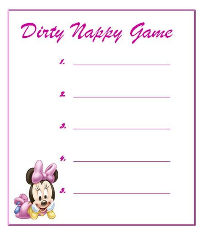 Baby Shower Game Dirty Nappy 12 24 36 Players Mickey/Minnie Etsy