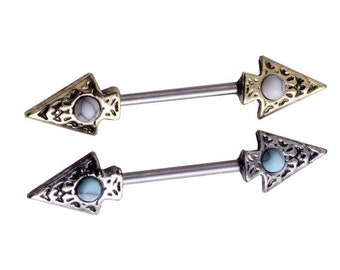 Pair of 2 Clear Crystal Archer Arrow Nipple Shields Ring Barbells Bars 14G 1.6mm 16G 1.2mm Piercings Piercing