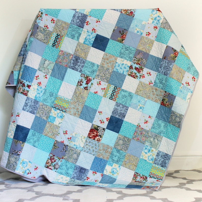 Aqua blue quilt blue patchwork quilt handmade patchwork Etsy