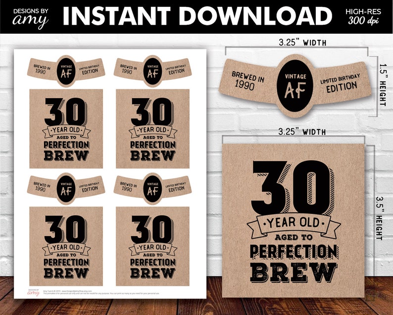 printable 30th birthday beer labels vintage 30th birthday