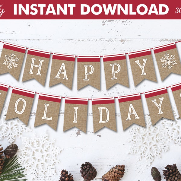 Printable Happy Holidays Banner, Burlap Christmas Banner, Rustic Holidays, Burlap Banner, Rustic Christmas, Office Party, Instant Download