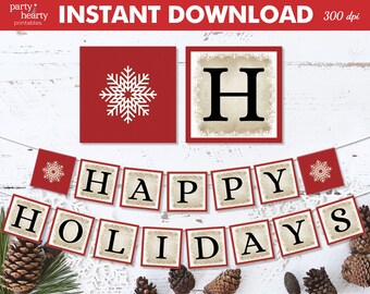 PRINTABLE Happy Holidays Banner, Office Holiday Party Decorations, Digital PDF File, Instant Download