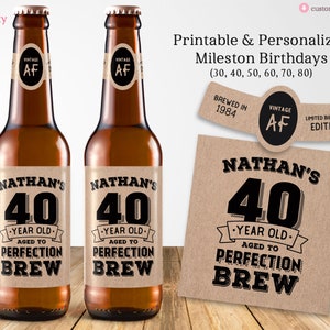 Personalized Printable Birthday Beer Labels with NAME in 30th, 40th, 50th, 60th, 70th, 80th, Digital PDF File, Custom Download