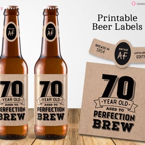 Printable 70th Birthday Beer Labels for 2024, Vintage 70th Birthday Party Decorations, Digital PDF File, Instant Download