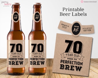 Printable 70th Birthday Beer Labels for 2024, Vintage 70th Birthday Party Decorations, Digital PDF File, Instant Download