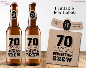 Printable 70th Birthday Beer Labels for 2026, Vintage 70th Birthday Party Decorations, Digital PDF File, Instant Download