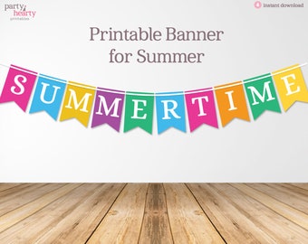 Printable Summertime Banner for Last Day of School Water Fight, Summer Birthday Party, Instant Download PDF file