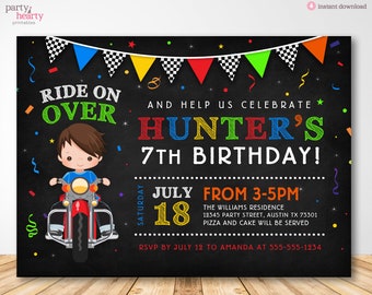 Printable 5x7 JPG Motorcyle Racing Brunette Hair Boy Birthday Party Invitation, Motocross Custom Digital Download JPG PDF File, You Print