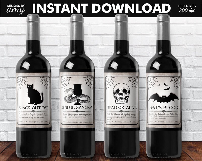Printable Halloween Wine Labels Wine Labels Halloween Party | Etsy