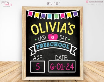 Last Day of Preschool 8x10 School Sign Pastel Chalkboard Printable Photo Prop, Personalized Digital JPG Made to Order File