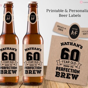 Personalized Printable 60th Birthday Custom Beer Labels, Digital PDF File, Custom Download