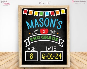 Last Day of 2nd Grade 8x10 School Sign Rainbow Chalkboard Printable Photo Prop, Personalized Digital JPG Made to Order File