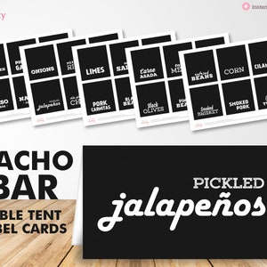 Printable Nacho Bar Food Labels Table Tent Cards for Mens Birthday Party, Game Day, Cinco De Mayo, Digital PDF File, Instant Download