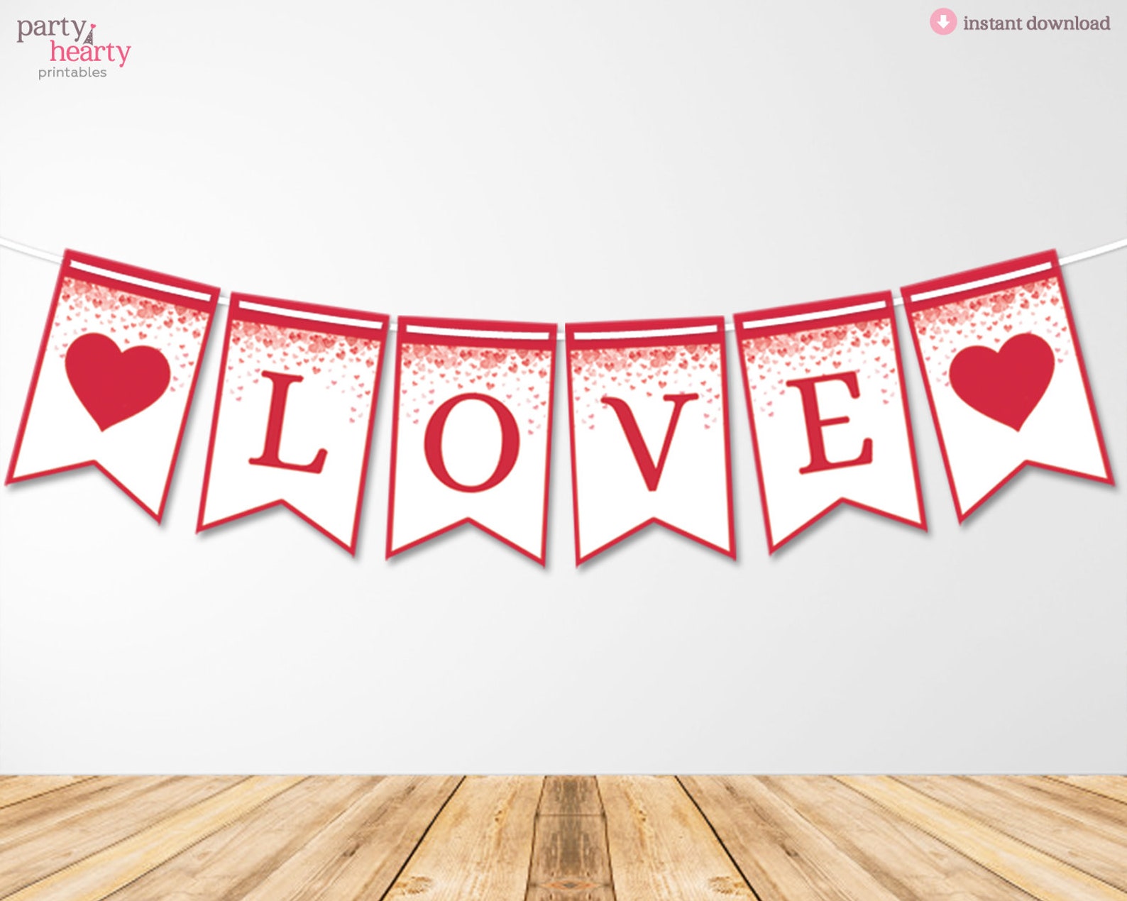 Printable Love Banner With Red Hearts for Valentines, Engagement Photo ...