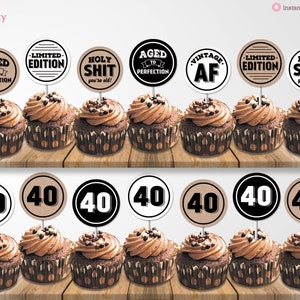 40. Geburtstag Cupcake Topper Aged to Perfection Limited Edition Vintage AF Party Dekorationen, digitale PDF Datei, Sofort Download
