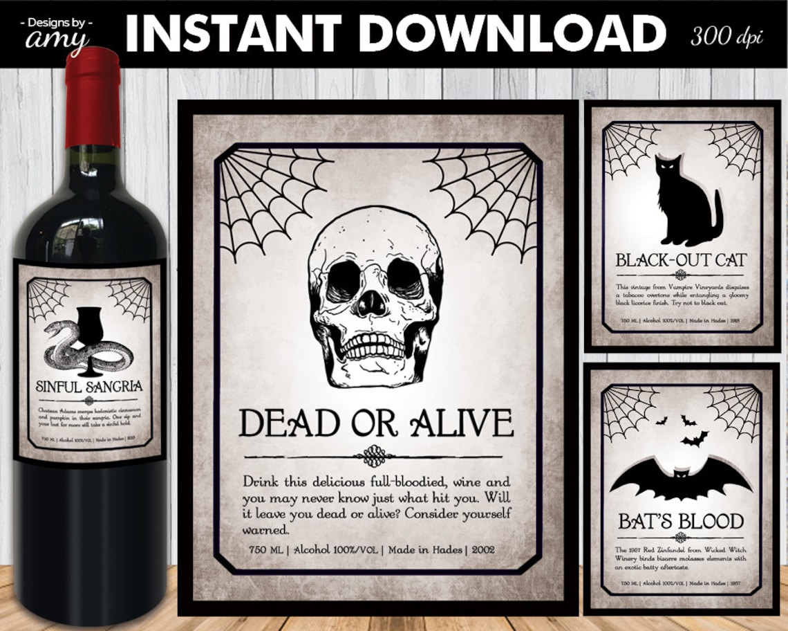 Printable Halloween Wine Labels Wine Labels Halloween Party Etsy