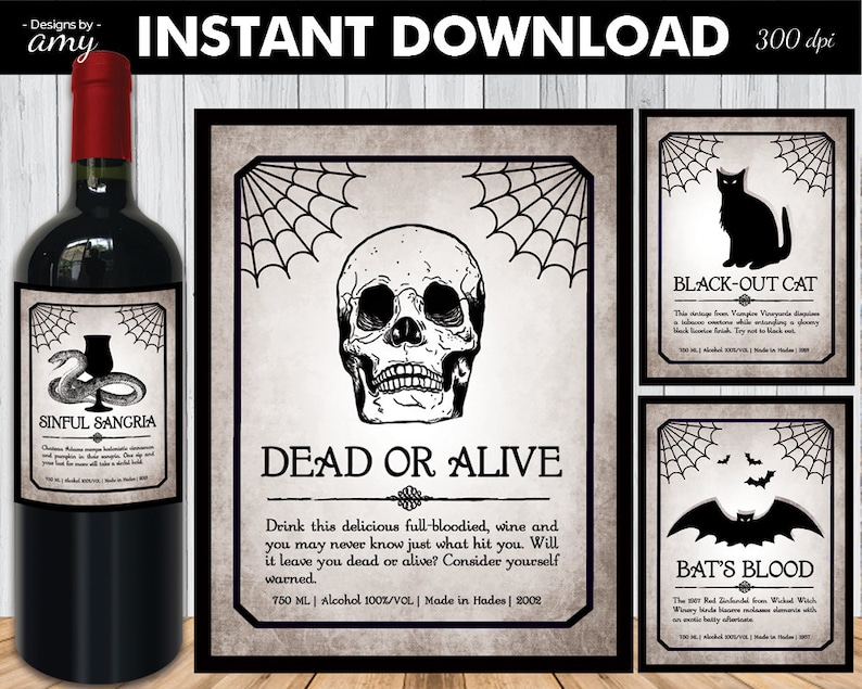 Printable Halloween Wine Labels Wine Labels Halloween Party | Etsy