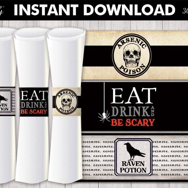 Printable Gothic Halloween Napkin Rings, Digital PDF File, Instant Download