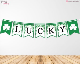 Printable St. Patricks Day LUCKY Banner with Shamrocks, St. Patrick's Day Home Decor, Parade Float Banner, Instant Downlad Digital PDF File