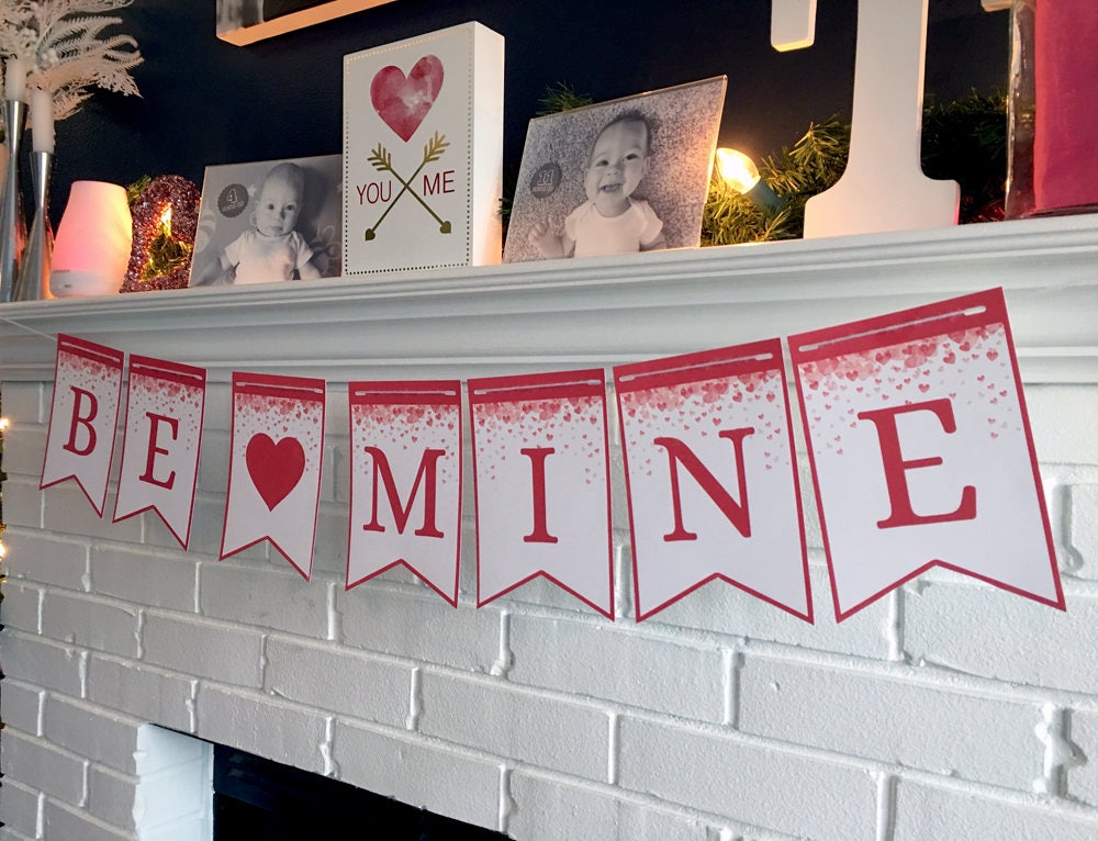 PRINTABLE be Mine Banner With Red Letter &amp; Hearts | Etsy